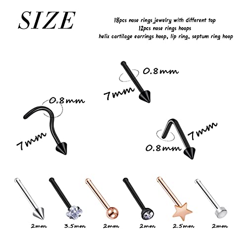 YEELONG Nose Rings for Women 20g Surgical Steel Nose Studs Nose Rings Hoops Piercing Jewelry - Image 3