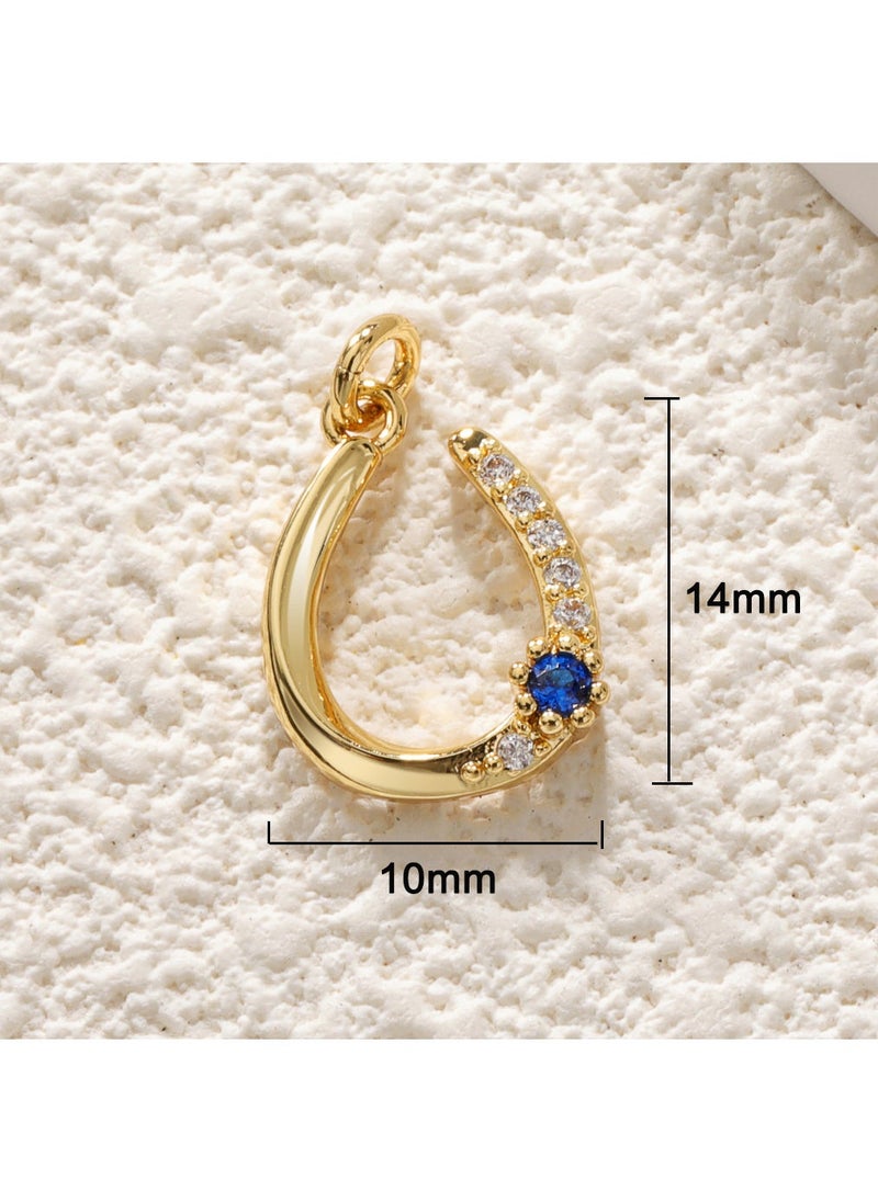 Generic Elegant Horseshoe Pendant Necklace U-Shape Bracelet Charm DIY Jewelry Copper Gold-Plated blue zircon horseshoe 