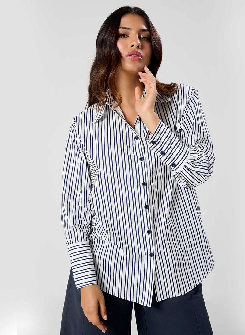 زجزاج Flared Sleeve Brown Shirt