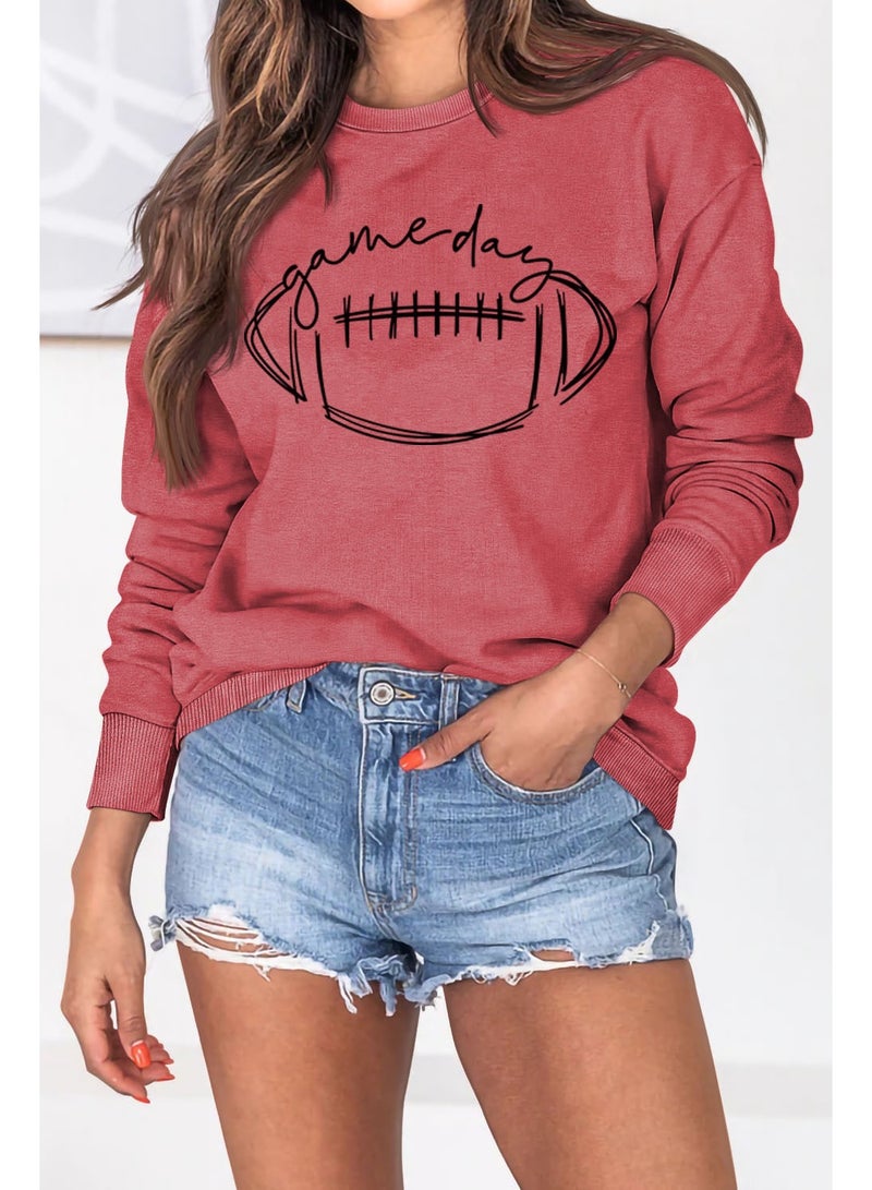 Womens Game Day Sweatshirt Football Graphic Print Pullover Long Sleeve Crewneck Casual Tops - Image 2