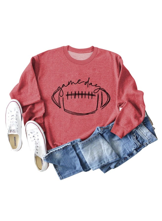 Womens Game Day Sweatshirt Football Graphic Print Pullover Long Sleeve Crewneck Casual Tops - Image 1