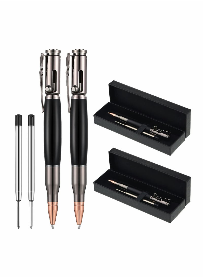 Y&D 2 Pieces Bolt Action Pen Wood Ballpoint Solid Brass Pens Bullet Shaped Metal and Refills with Present Boxes for Father's Day, Valentine, Birthday, Black Ink (Black)  - Image 1