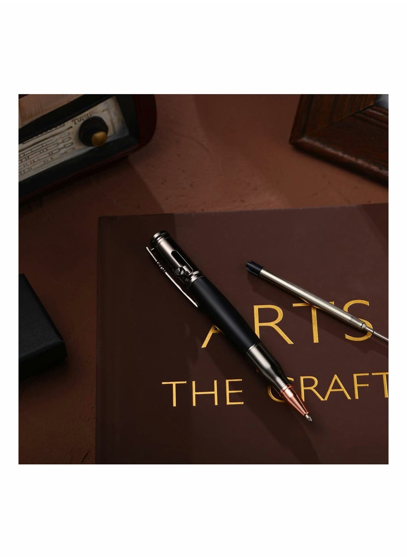 Y&D 2 Pieces Bolt Action Pen Wood Ballpoint Solid Brass Pens Bullet Shaped Metal and Refills with Present Boxes for Father's Day, Valentine, Birthday, Black Ink (Black)  - Image 2
