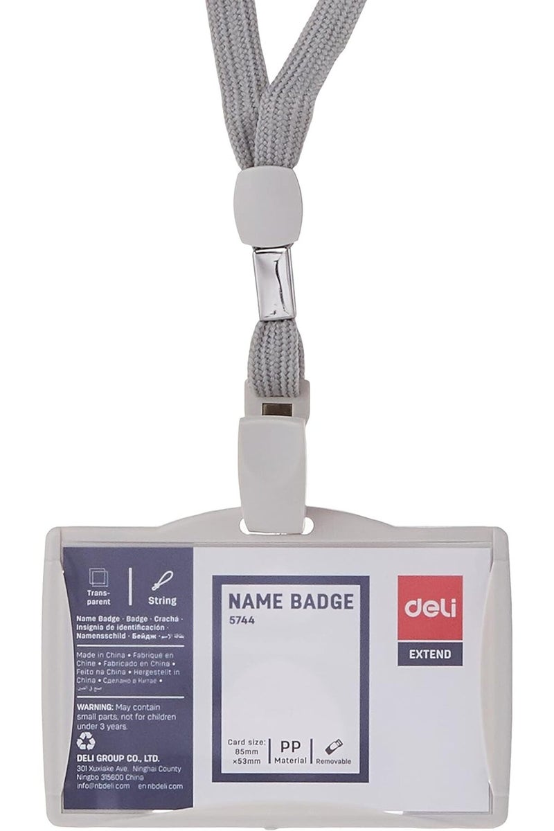 Deli ID Pass With String, Name Badge, Inner core 85x53mm, Grey, 30 Pcs (E5744) - Image 1