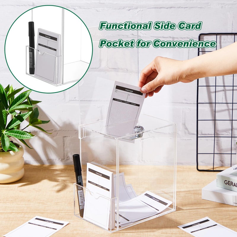 Teling Acrylic Suggestion Box with Card Pocket Safe Donation Box with Lock and Sign Plate for Voting, Charity, Suggestion Collection Supplies (Clear,7. 5 x 5 x 8 Inches) - Image 4