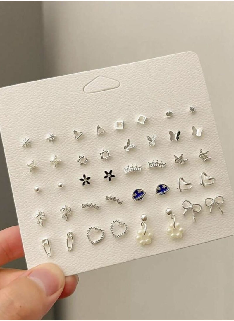 YUCCA - 1 Set 40pcs Exquisite Planet Series Zinc Alloy Butterfly Crown Earrings for Women Daily Use - Image 1