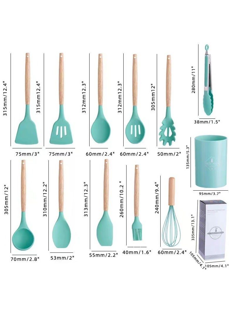 AROAQ Silicone Kitchen Utensils Set With Wooden Handle And Storage Bucket, Heat Resistant Silicone Kitchen Spatulas Set, White 12pc  - Image 4