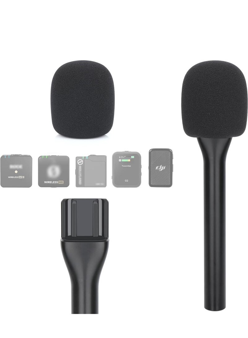ELTRAZONE Universal Interview GO Handheld Adapter for Rode Wireless GO I/II, Rode Wireless Me/Pro, DJI Mic 1/2 | Hand Adapter Mic Clip with Foam Pop Protection | Compatible with Most Lavalier Microphones | Portable  Durable - Image 1