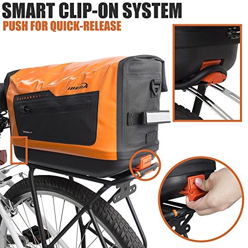 Ibera Bike Trunk Bag - PakRak Clip-On Quick-Release Waterproof Bicycle Commuter Bag (Orange) - Image 2