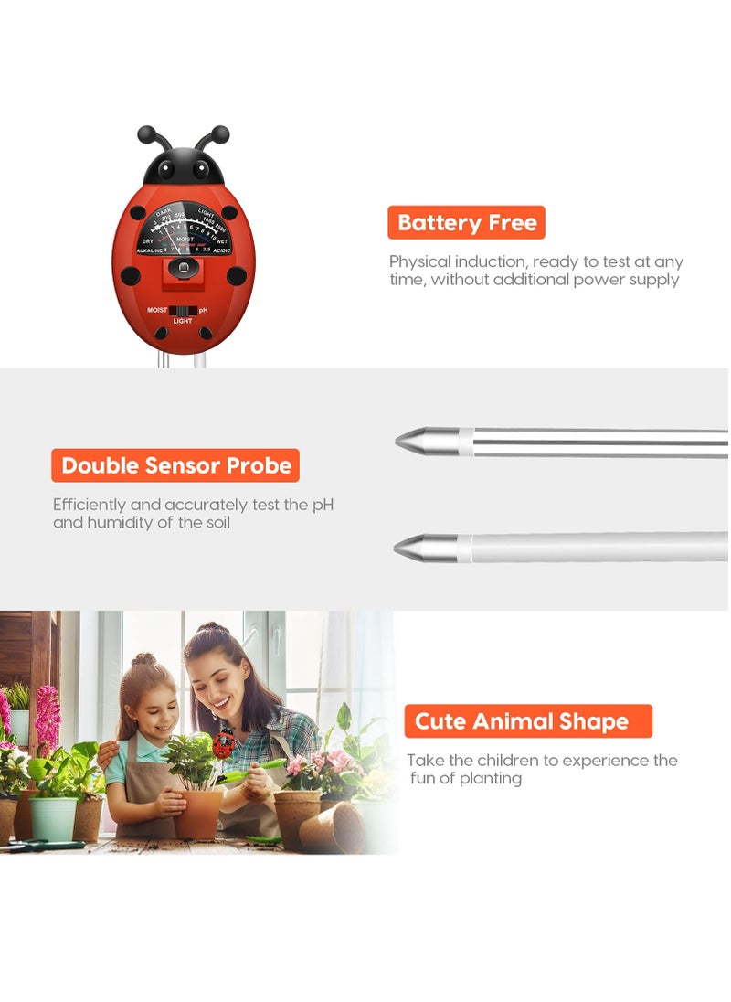 Generic - 3-in-1 Soil Tester Kit - Soil pH Meter with Moisture, Light, and pH Testing for Garden, Farm, Lawn, Indoor & Outdoor Use (No Battery Required) - Cute Ladybug Design - Image 1