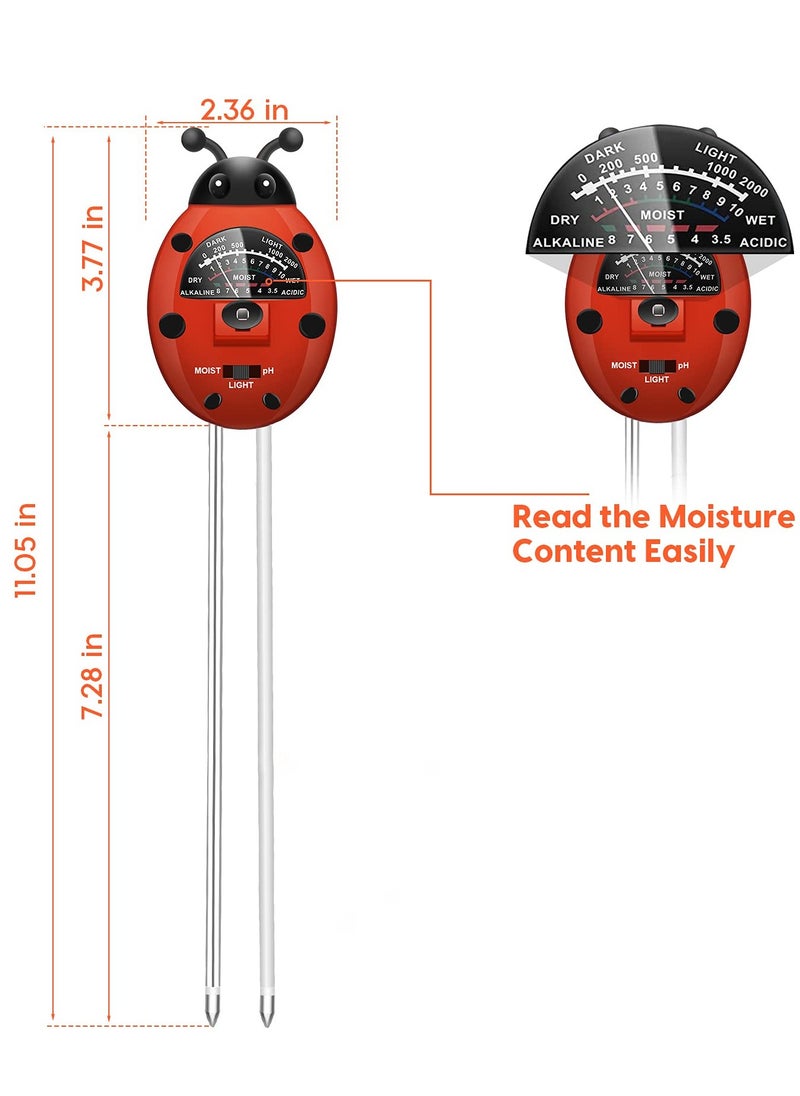 Generic - 3-in-1 Soil Tester Kit - Soil pH Meter with Moisture, Light, and pH Testing for Garden, Farm, Lawn, Indoor & Outdoor Use (No Battery Required) - Cute Ladybug Design - Image 1