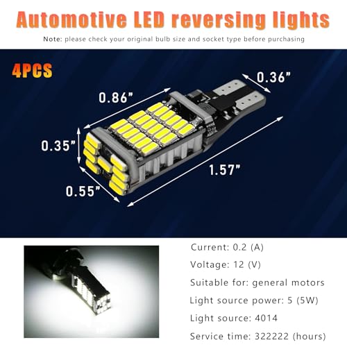 Sylvil 4 PCS LED Reverse Lights T15 4014 45SMD Back Up Light Turn Signal Bulb 6500K Super Bright Stop Light Bulbs Brake Lights for Cars Trucks RVs Universal Car Accessories White - Image 3
