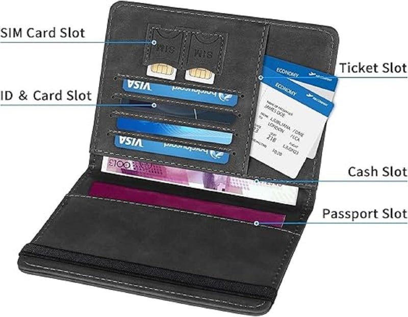 MOHILAA Passport Holder & Cover with Card and Boarding Pass Slots – PU Leather Bi-Fold Travel Wallet Case | RFID Blocking Travel Accessory for Passports, Credit Cards & IDs (Passport-Holder-Black-1) - Image 4