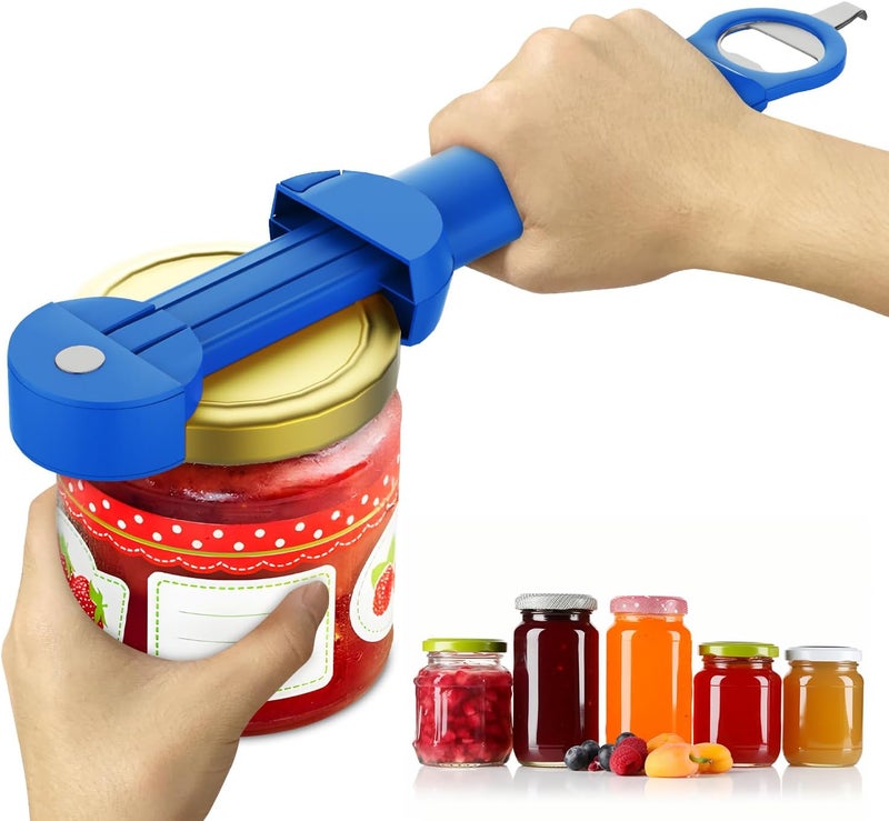 Banyaa Jar Opener Bottle Opener for Seniors with Arthritis, Multi Retractable Magnetic Can Opener, Jar Grippers for Opening Jars, Kitchen Gadgets for Weak Hands and Senior Arthritis (Blue) - Image 1