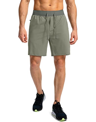 Soothfeel شورتات جري للرجال مع جيوب بسحاب 7 إنش خفيفة الوزن سريعة الجفاف للتمارين الرياضية للرجال (أخضر مريمي، L) - Image 2