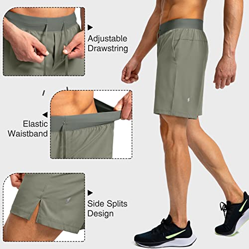 Soothfeel شورتات جري للرجال مع جيوب بسحاب 7 إنش خفيفة الوزن سريعة الجفاف للتمارين الرياضية للرجال (أخضر مريمي، L) - Image 5
