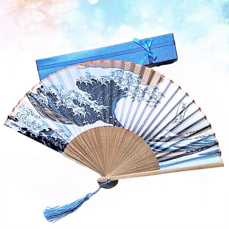 1 Set Men Foldable Fan Bone Handheld Fan Chinese Folding Fan with Storage Bag and Paper Box - Image 1