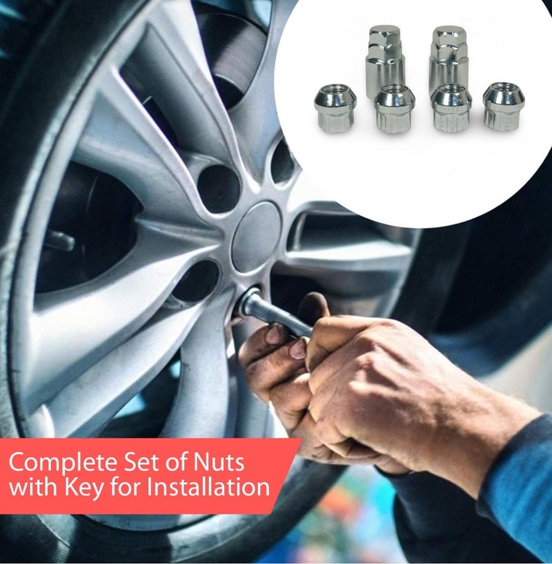 3XR Wheel Lock Nut Set 6PCS 12mm x 1.50 Security Wheel Lug Nut Kit with Locking Key, Anti Theft Wheel Nut Set, Alloy Wheel Protection Lock Nuts, Chrome Finish, Car Wheel Fastener Kit, Universal Vehicle Wheel Security Accessory - Image 4