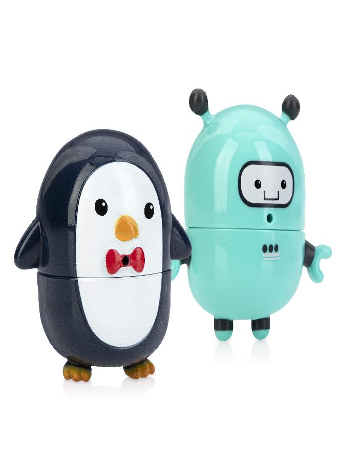 Nuby Silly Squirts Bath Toys, Easy to Clean Children's Toy, Robot and Penguin, 2 Count - Image 1