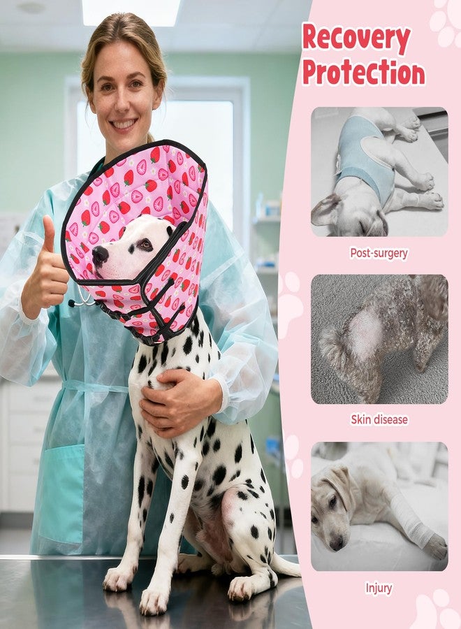 Avont Dog Cone Alternative, Adjustable Soft Comfy Foldable E Cones for Medium Large Dogs After Surgery, Escape-Proof Elizabethan Collar for Surgical Wound Recovery Stop Licking -Strawberry(M) - Image 3