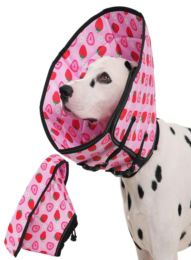 Avont Dog Cone Alternative, Adjustable Soft Comfy Foldable E Cones for Medium Large Dogs After Surgery, Escape-Proof Elizabethan Collar for Surgical Wound Recovery Stop Licking -Strawberry(M) - Image 1