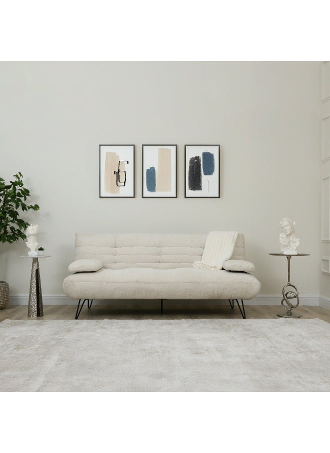 VANITY LIVING VANITY LIVING Cream Calabria 3-Seater Sofa Bed – Foldable Couch Converts to Single Bed, Modern Fabric Sleeper Sofa for Living Room, Guest Room & Small Spaces  - Image 1