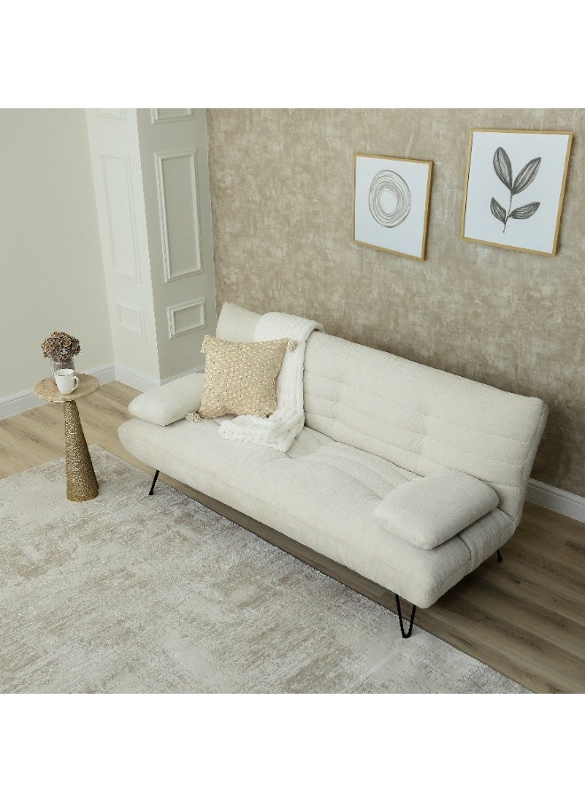 VANITY LIVING VANITY LIVING Cream Calabria 3-Seater Sofa Bed – Foldable Couch Converts to Single Bed, Modern Fabric Sleeper Sofa for Living Room, Guest Room & Small Spaces  - Image 2