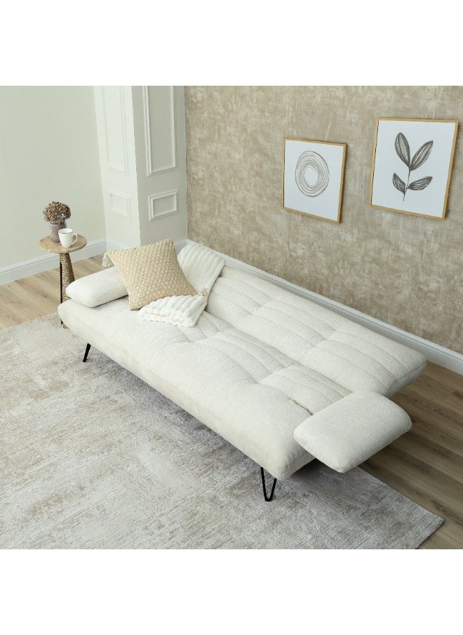 VANITY LIVING VANITY LIVING Cream Calabria 3-Seater Sofa Bed – Foldable Couch Converts to Single Bed, Modern Fabric Sleeper Sofa for Living Room, Guest Room & Small Spaces  - Image 3