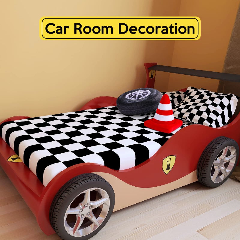 Woanger 2 Pcs Race Car Room Decor Racing Plush Throw Pillow Set Gift 15.7 Inch Soft 3D Simulation Wheel Pillow Funny Tire Cone Traffic Light and Stop for Valentines Bedroom Decorations(Traffic Cone) - Image 3