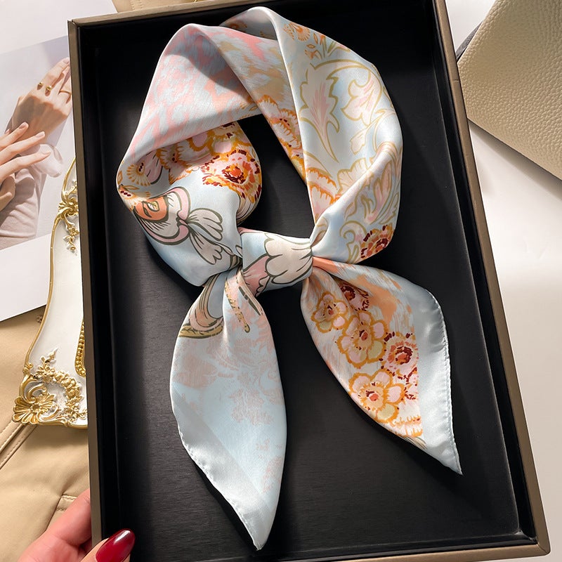 Factory wholesale scarves ladies scarf shawls 70cm Korean small square silk satin printed spring and summer sunscreen scarf  - Image 5