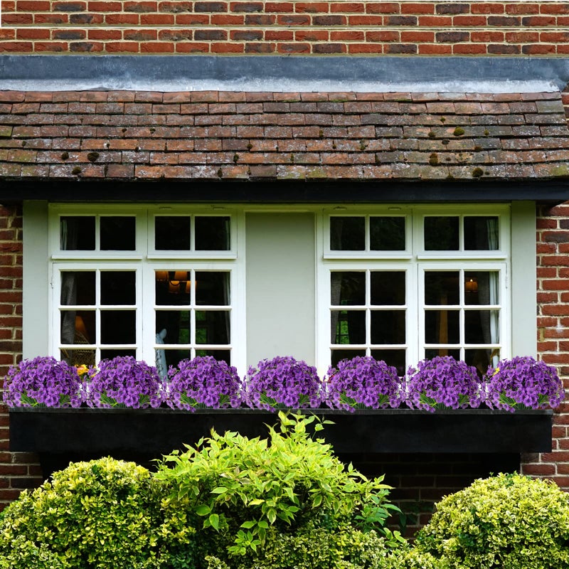 Gamity 15 Bundles Artificial Flowers UV Resistant Outdoor Plants No Fade Faux Plastic Shrubs Fake Silk Flowers Window Box Garden Porch Home Decoration(Purple) - Image 2