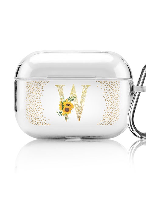Classic Clear printed Case for Apple AirPods Pro 2nd Generation Thin Transparent Cover - Custom Monogram Initial Letter Mandala Floral Pattern Alphabet - W (Clear )