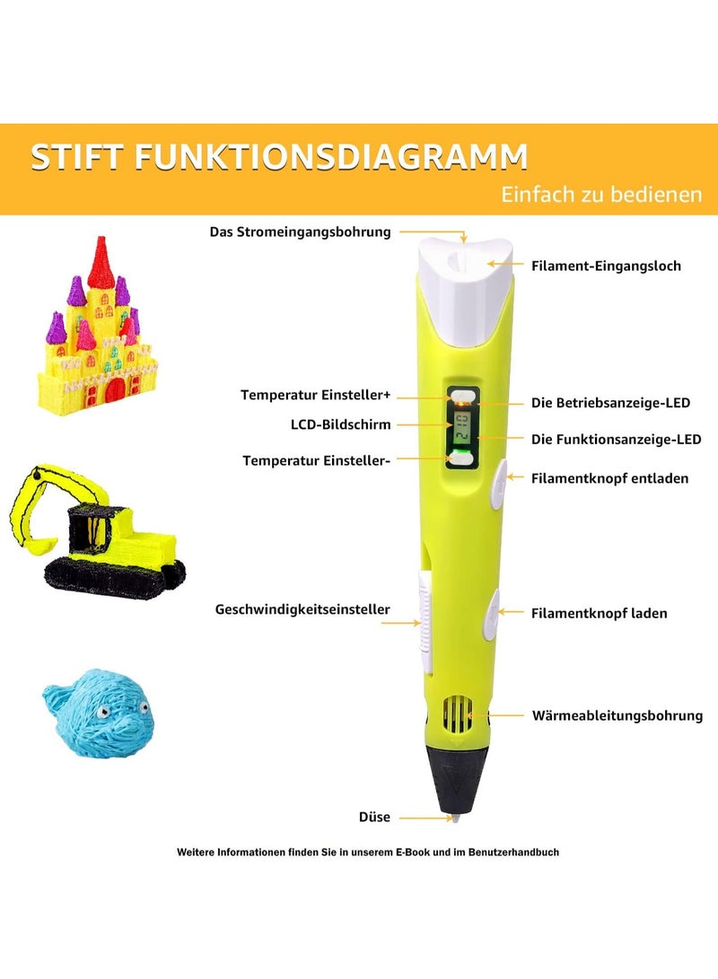 ELTRAZONE 3D Printer Pen Set for Kids  Adults – Includes 3D Pen with 12 Colors of 1.75mm PLA Filament (3m Each) – Model 02A Yellow - Image 4