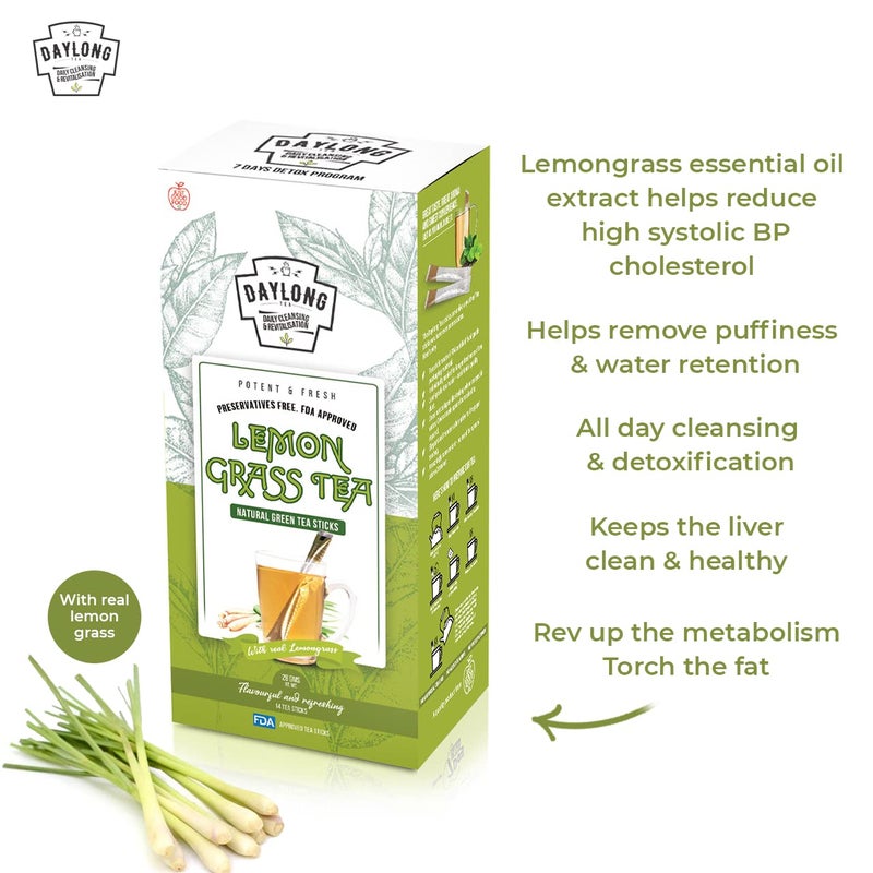 Daylong Lemongrass Tea Stick with Green Tea and Real Lemongrass Strands | No Drips, No Mess | Individually Sealed for Freshness | Convenient & Travel-Friendly | 14 Count Per Packet (Pack of 1) - Image 3