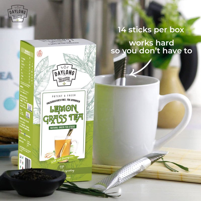 Daylong Lemongrass Tea Stick with Green Tea and Real Lemongrass Strands | No Drips, No Mess | Individually Sealed for Freshness | Convenient & Travel-Friendly | 14 Count Per Packet (Pack of 1) - Image 2