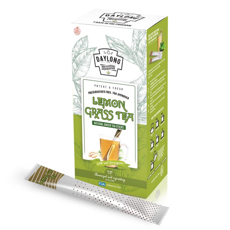 Daylong Lemongrass Tea Stick with Green Tea and Real Lemongrass Strands | No Drips, No Mess | Individually Sealed for Freshness | Convenient & Travel-Friendly | 14 Count Per Packet (Pack of 1) - Image 1