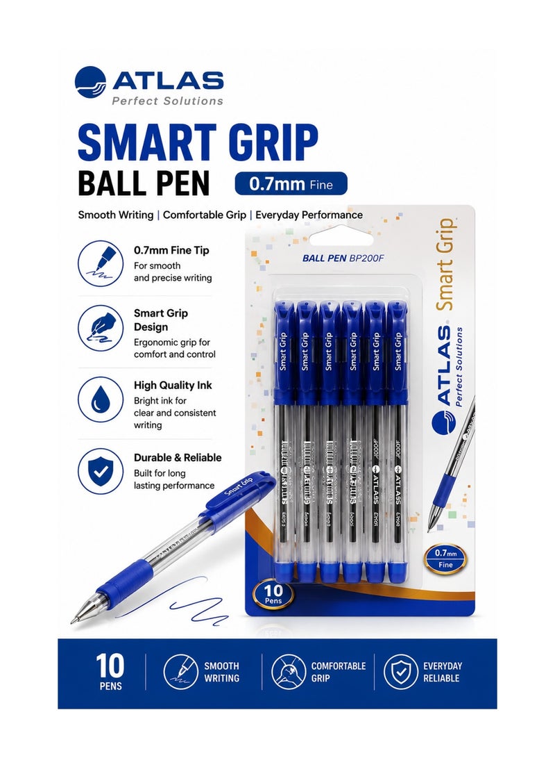 ATLAS 10-Piece Smartgrip Ballpoint Pen 0.7mm Fine Tip Blue Ink - Image 2