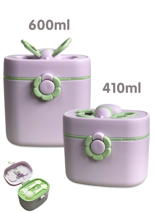 Super ZYouth Baby Formula Container, Milk Powder Dispenser with Forks and Scoop, Portable Travel Food Storage for Infant, 410ml / 600ml, Purple  - Image 1