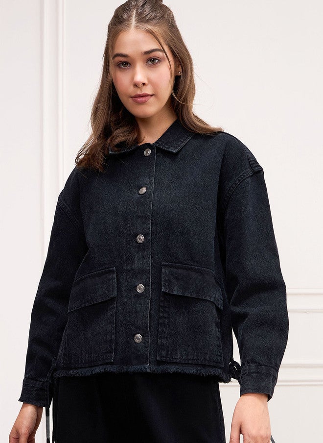 SASSAFRAS Black Denim Jacket for Women - Image 1