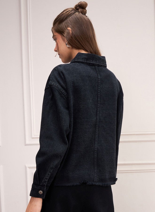SASSAFRAS Black Denim Jacket for Women - Image 4