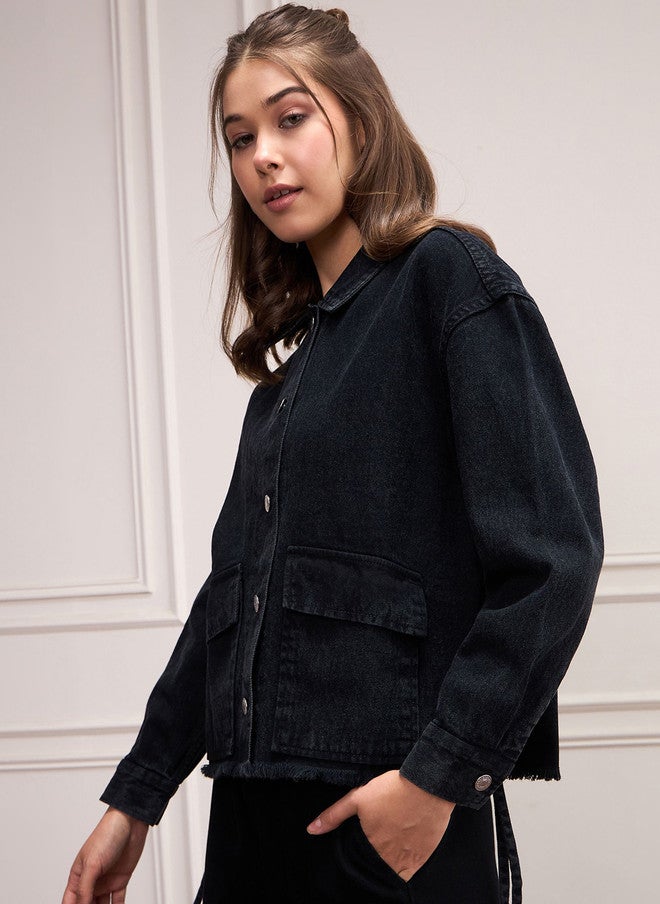 SASSAFRAS Black Denim Jacket for Women - Image 3