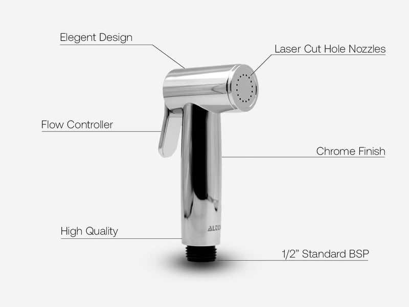 Alton ALTON SHR20130 ABS Health Faucet with SS-304 Grade 1.25 Meter Flexible Hose Pipe and Wall Hook, Chrome Finish (Jet Spray for Toilet) - Image 3