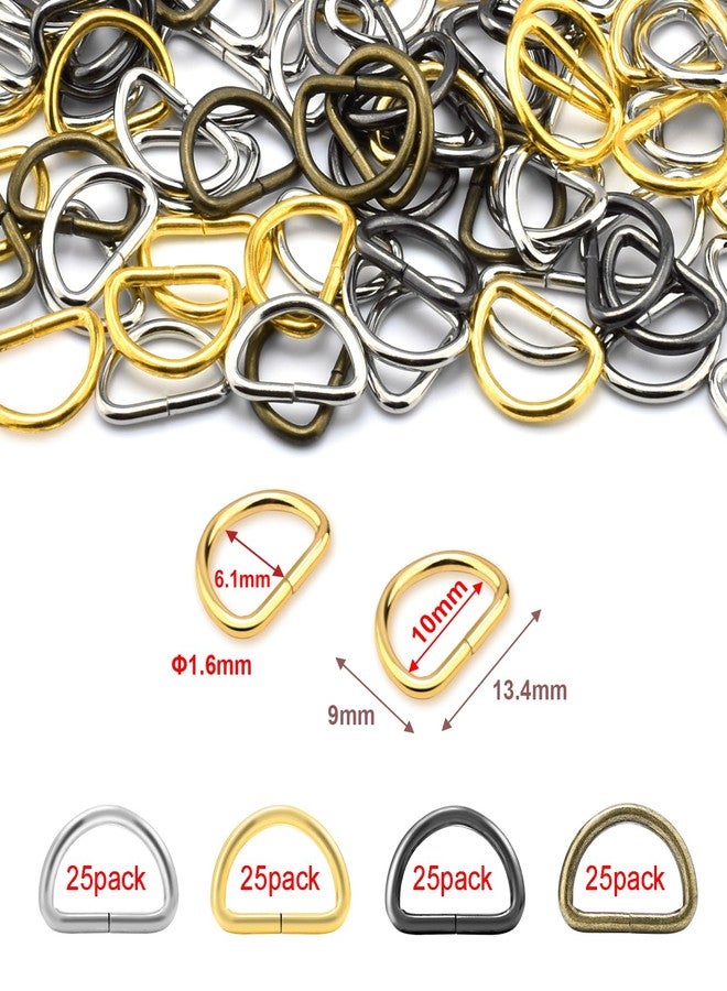 CooBigo 100 Pack 3/8" D Ring Metal Strap Sewing Hardware Buckles Accessories for Purse Bags Crafts Making Collars DIY Supplies (Multicolor) - Image 2