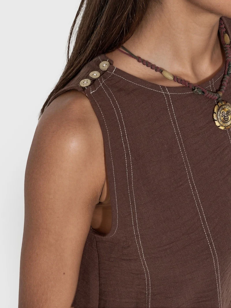 Hiccup Chestnut Brown Stitch Detail Relax Fit Co-ord Set for Women | Best Price UAE
