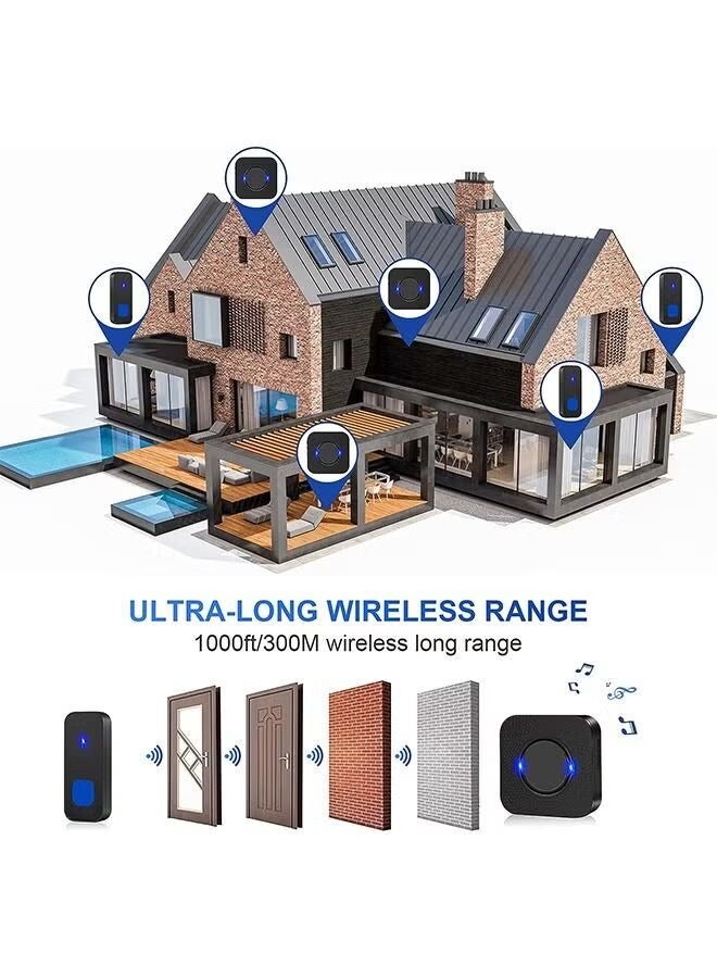 جرس باب لاسلكي، مجموعة جرس الباب اللاسلكي اي اوشن مقاومة للماء مع نغمات رنين، بنطاق ارسال حتى 300 قدم، 55 نغمة رنين، 5 مستويات لقوة الصوت مع ضوء ليد وماض، جرس باب لاسلكي للمنزل - Image 2
