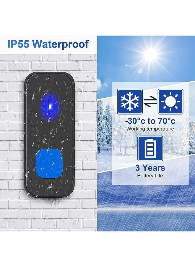 جرس باب لاسلكي، مجموعة جرس الباب اللاسلكي اي اوشن مقاومة للماء مع نغمات رنين، بنطاق ارسال حتى 300 قدم، 55 نغمة رنين، 5 مستويات لقوة الصوت مع ضوء ليد وماض، جرس باب لاسلكي للمنزل - Image 5