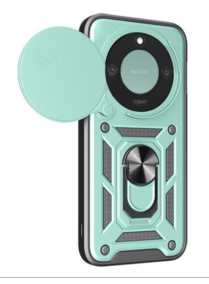Case Cover Shockproof Protective Case with Camera Protection and Metal Ring Compatible with  Honor X9C Smart (Green)