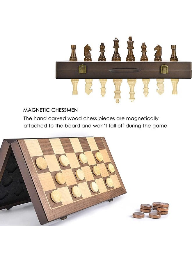 2 in 1 Magnetic Chess,2 Extra Queens Folding Board, Handmade Portable Travel Chess Board Game Sets with Game Pieces Storage Slots - Image 3