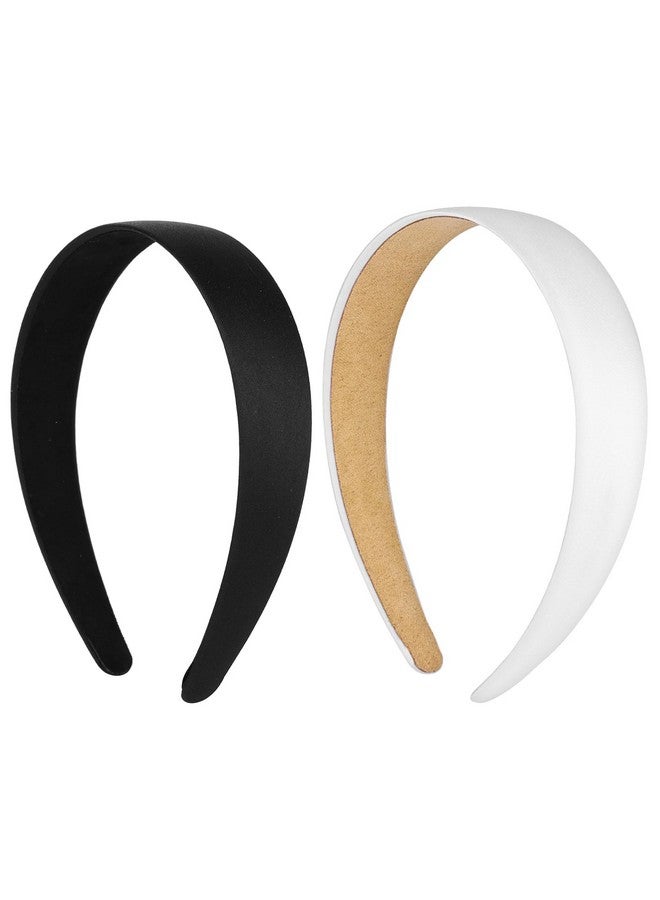 WLLHYF 2 Pieces Satin Headbands 1 Inch Wide Hard Head Band Fashion Solid Headband Anti-slip Plain Hair Bands Diy Hair Accessories for Women Girls Halloween Christmas Valentine's Day - Image 1