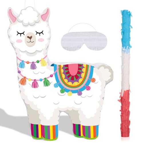 Harrycle Llama Piata for Cinco De Mayo Mayo Sombrero Party Hats Mexican Fiesta Decorations with Stick Blindfold Hanging Piata for Taco Tuesday Event Mexican Party Favors 16 x 12 x 3 Inch - Image 1